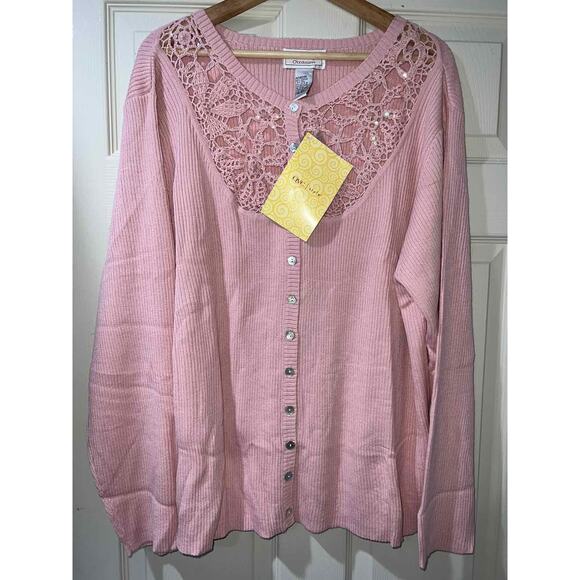 Vintage Victor Costa Pastel Pink Wool Cardigan Sweater Ribbed Women 2X A003289 - Picture 2 of 8